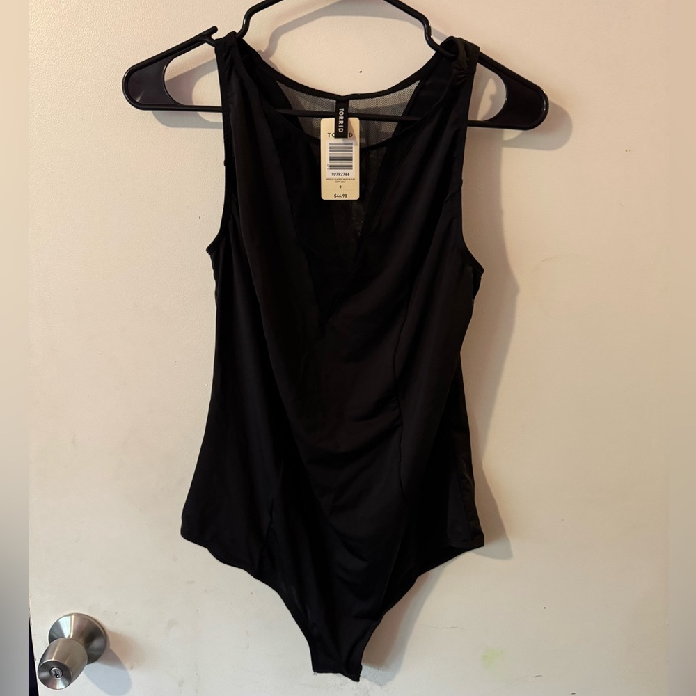 torrid deep v mesh bodysuit black size 0(10/12) new with tags snap closure